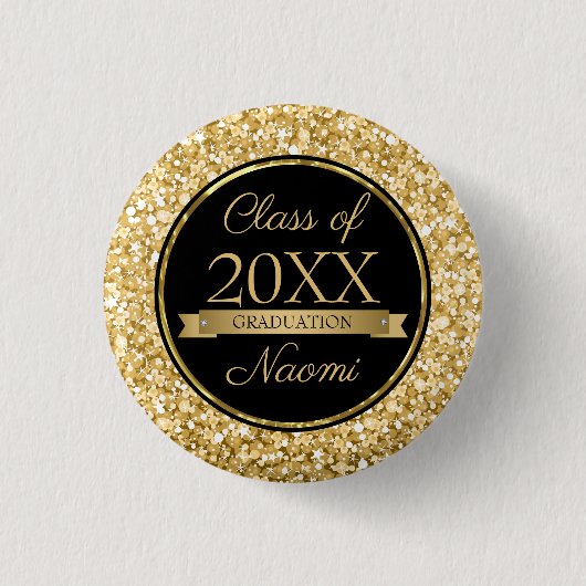 Badge Rond 2,50 Cm Parties scintillant D'Étincelle En Or Et Blanc (Devant)