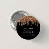 Badge Rond 2,50 Cm Parties scintillant d'or noir d'anniversaire goutt (Devant & derrière)