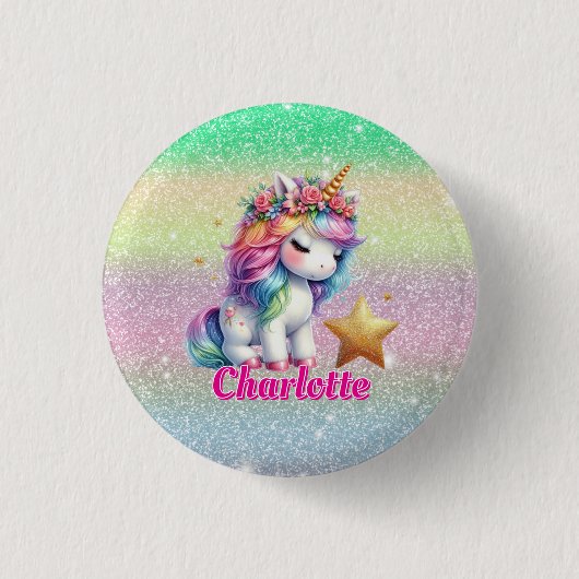 Badge Rond 2,50 Cm Parties scintillant licorne étoile magique (Devant)