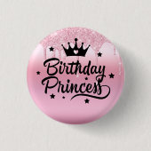 Badge Rond 2,50 Cm Parties scintillant rose "Princesse d'anniversaire (Devant)