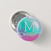 Badge Rond 2,50 Cm Parties scintillant roses mignonnes sur bleu clair (Devant & derrière)