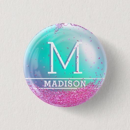 Badge Rond 2,50 Cm Parties scintillant roses mignonnes sur bleu clair (Devant)