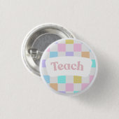 Badge Rond 2,50 Cm Pastel Checkered “Teach” Button (Devant & derrière)