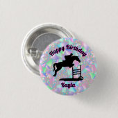 Badge Rond 2,50 Cm Pastel Iridescente Joyeuse Fille Cheval Anniversai (Devant & derrière)