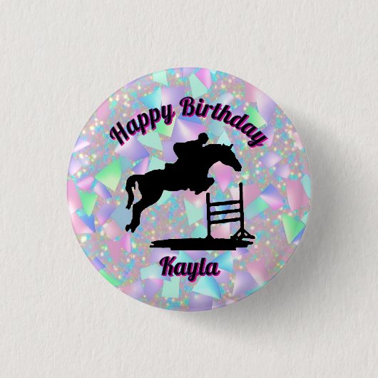 Badge Rond 2,50 Cm Pastel Iridescente Joyeuse Fille Cheval Anniversai (Devant)