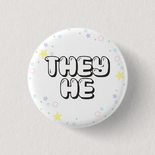 Badge Rond 2,50 Cm Pastel Star Confetti Ils/Il Pronouns