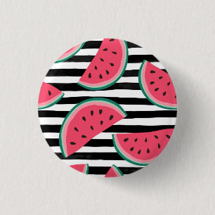 Badge Rond 2,50 Cm Pastèque douce sur les rayures noires et le motif
