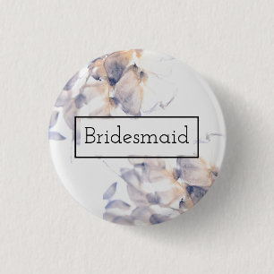 BADGE ROND 2,50 CM PATELES BLANCS ET BLEUS FLORAL ÉLÉGANT BRIDESMAID