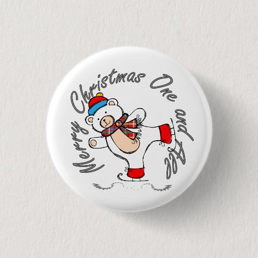 Badge Rond 2,50 Cm Patinage sur glace Ours polaire Noël (Devant)