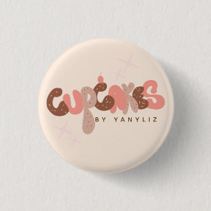 Badge Rond 2,50 Cm Pâtisserie Cupcake Lettre Manuscrite Entreprise