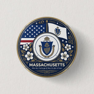 Badge Rond 2,50 Cm Patrimoine de l'État de la baie du Massachusetts ✦