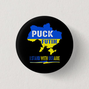 BADGE ROND 2,50 CM PAYS D'UKRAINE DE BLUE & JAUNE PUCK FUTIN