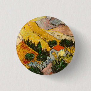 Badge Rond 2,50 Cm Paysage avec Maison et PloughmaVincent van Gogh
