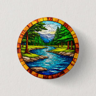 Badge Rond 2,50 Cm Paysage fluvial et forestier pittoresque