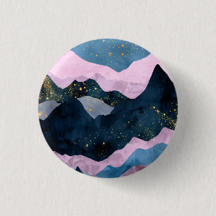 Badge Rond 2,50 Cm Paysage lunaire minimaliste étoilé de montagne et