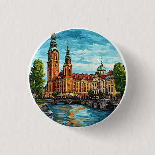 Badge Rond 2,50 Cm Paysage urbain vibrant de Stockholm