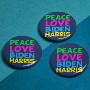 Badge Rond 2,50 Cm Peace Love Biden Harris
