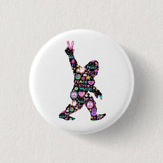 Badge Rond 2,50 Cm Peace Love Bigfoot Hippie Funny Bigfoot Lover (Devant)