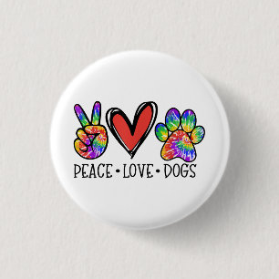 Badge Rond 2,50 Cm Peace Love Chiens Paws Tie Dye Rainbow Animal Resc