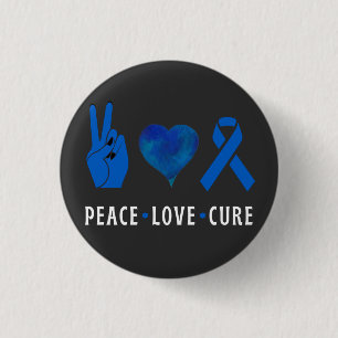 Badge Rond 2,50 Cm Peace Love Cure, Colon Cancer Awareness T