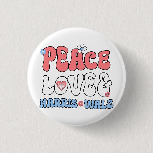 Badge Rond 2,50 Cm Peace Love et Harris Walz Retro Hippie Style (Devant)
