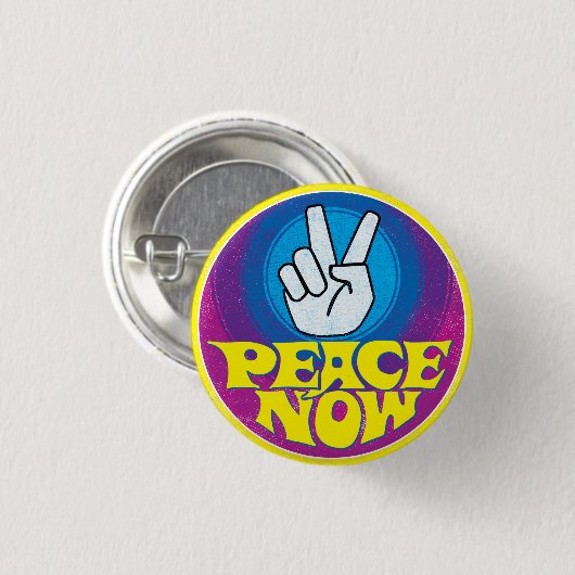 Badge Rond 2,50 Cm Peace Now Super Retro Hippie Style Paz Ahora (Devant & derrière)