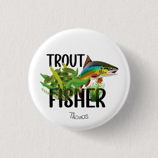 Badge Rond 2,50 Cm Pêcheur de truite Truite arc-en-ciel en milieu nat