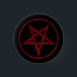 Badge Rond 2,50 Cm Pentagram Red Devil<br><div class="desc">Pentagramme rouge,  inversé,  texturé en cercle,  sur arrière - plan noir. Symbole occulte 666</div>