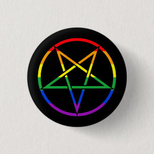 Badge Rond 2,50 Cm Pentagramme arc-en-ciel inversé