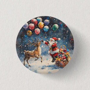 Badge Rond 2,50 Cm Père Noël aquarelle festive renne ballon coloré