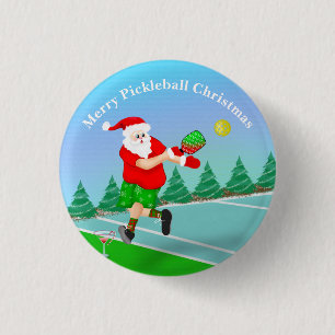 Badge Rond 2,50 Cm Père Noël drôle jouant au Pickleball Merry Volley