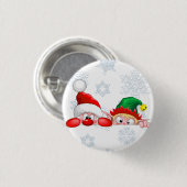 Badge Rond 2,50 Cm Père Noël et Elf Cute et drôle Caractères Pékin (Devant & derrière)