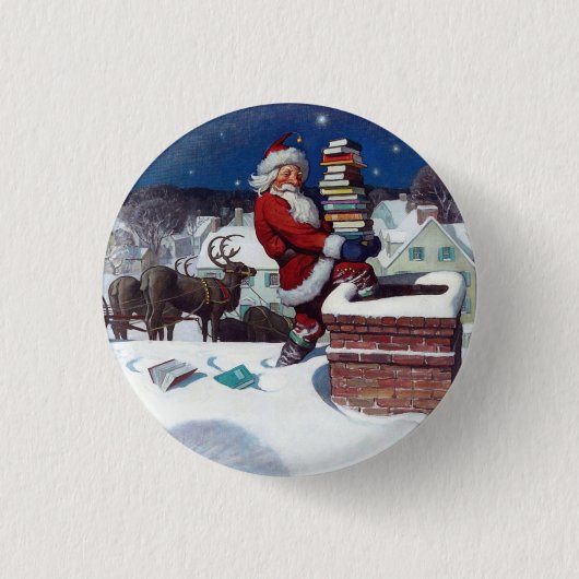 Badge Rond 2,50 Cm Père Noël Livres à Noël,  (Devant)
