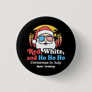 Badge Rond 2,50 Cm Père Noël patriotique Rouge, Blanc et Ho Noël en j