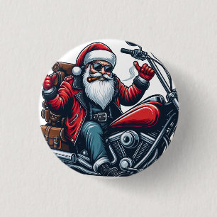 Badge Rond 2,50 Cm Père Noël Riding Bike