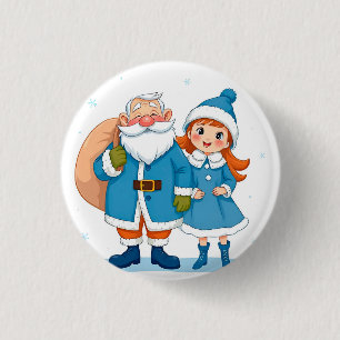 Badge Rond 2,50 Cm Père Noël souriant et jeune fille des neiges