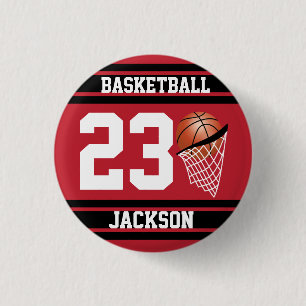 Badge Rond 2,50 Cm Personalized Basketball Dark Red and Black