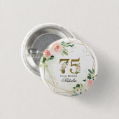 Badge Rond 2,50 Cm Personalized Gold & Floral 75th Custom (Devant & derrière)