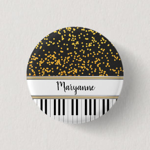 Badge Rond 2,50 Cm Personalized Piano Keys Gold Polka Dots Pattern