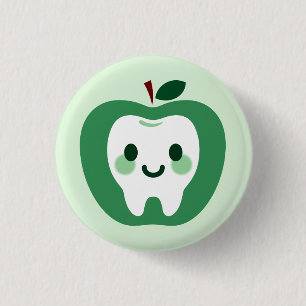 Badge Rond 2,50 Cm Personnage de dent de pomme verte Kawaii