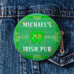 Badge Rond 2,50 Cm Personnalisable Votre Nom Irish Pub Green<br><div class="desc">Créez votre propre design de bar d'accueil de pub irlandais personnalisé à l'aide de ce modèle. Le design est fait pour ressembler à du vieux bois vert avec beaucoup de fleurs vintages dans les tons vert, blanc, orange et or. Il y a aussi cinq shamrocks / trèfle dans le design....</div>