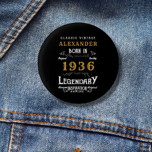 Badge Rond 2,50 Cm Personnalisé 90e anniversaire Né en 1936 Vintage N