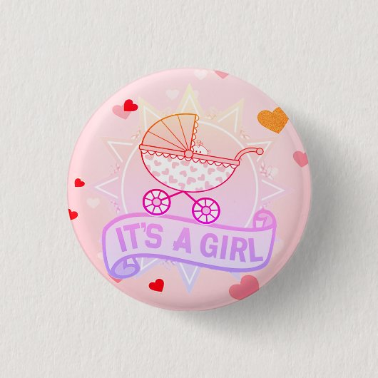 Badge Rond 2,50 Cm Personnalisé C'Est Une FILLE Bébé Genre Révéler Pi (Devant)