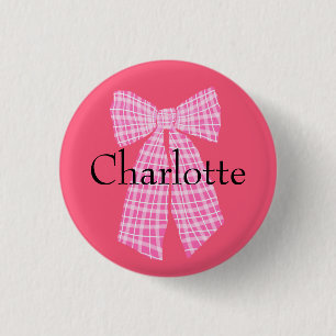 Badge Rond 2,50 Cm Personnalisé En vichy rose romantique Coquette Bow