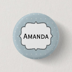 Badge Rond 2,50 Cm Personnalisé Nametag Pale Bleu Blanc Pois