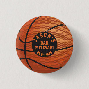 Badge Rond 2,50 Cm Personnalisé Orange Basketball Bar Mitzvah Favoris