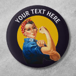 Badge Rond 2,50 Cm Personnalisé Rosie le Riveter Personnalisé Vintage<br><div class="desc">Ajoutez votre propre texte à ce design Rosie le Riveter personnalisable.</div>