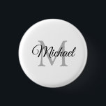 Badge Rond 2,50 Cm Personnaliser Nom du monogramme Modèle blanc Éléga<br><div class="desc">Personnaliser Nom du monogramme Modèle blanc Elégant Bouton rond tendance.</div>