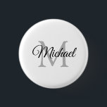 Badge Rond 2,50 Cm Personnaliser Nom du monogramme Modèle blanc Éléga<br><div class="desc">Personnaliser Nom du monogramme Modèle blanc Elégant Bouton rond tendance.</div>