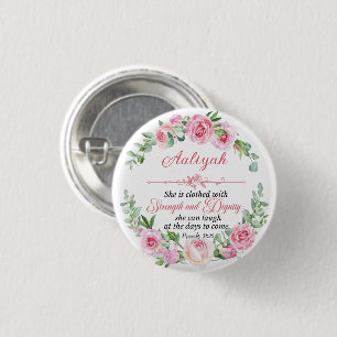 Badge Rond 2,50 Cm Personnaliser Prov 31:25 Fête des Mères Rose Rose